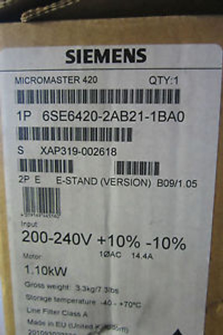 NEW SIEMENS 6SE6420-2AB21-1BA0 MICROMASTER 420