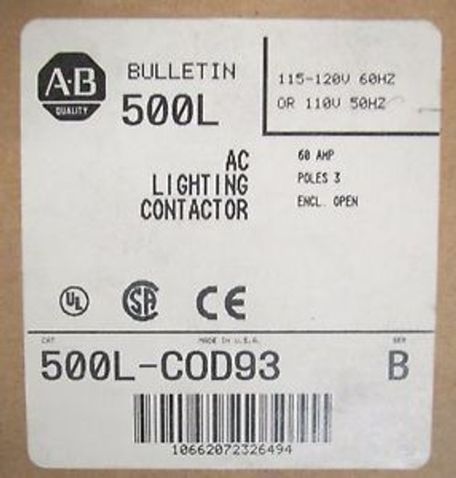 ALLEN BRADLEY 500L COD93 60 AMP 110 120V AC Lighting Contactor