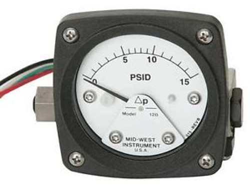 MIDWEST INSTRUMENT 120-SA-00-O(CA)-15P Pressure Gauge, 0 to 15 psi