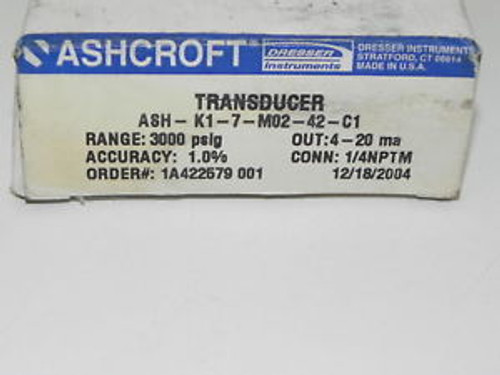 New ASHCROFT ASH-K1-7-M02-42-C1 PRESSURE TRANSDUCER