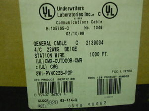 General Cable 2139034 Beige 4 Conductor 22AWG 1000FT NIB