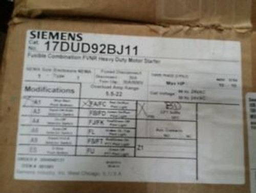 Siemens 17DUD92BJ11 Fusible Heavy Duty Motor Starter NEW IN BOX