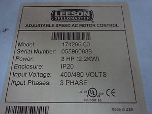 lesson model#174286 s/n 055960838 3hp- ip20 400/480 volts 3 phase