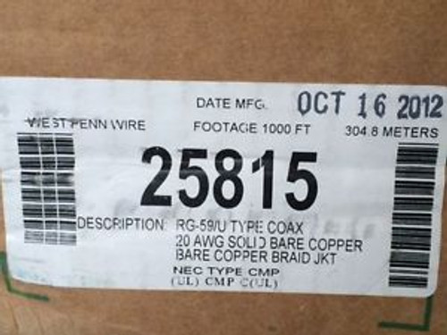 West Penn Wire 25815 RG-59/U 20G Solid Bare CU - CU Braid Plenum 1000FT