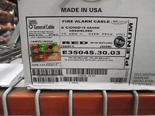 General Cable E3504S.30.03 Fire Alarm Non-Shielded Cable, 18AWG, RED 1000FT