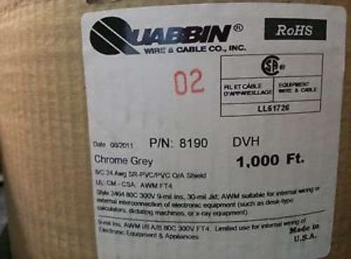 QUABBIN P/N 8190 24 AWG Stranded cable 8C Style 2464 Gray Chrome PVC Jacket