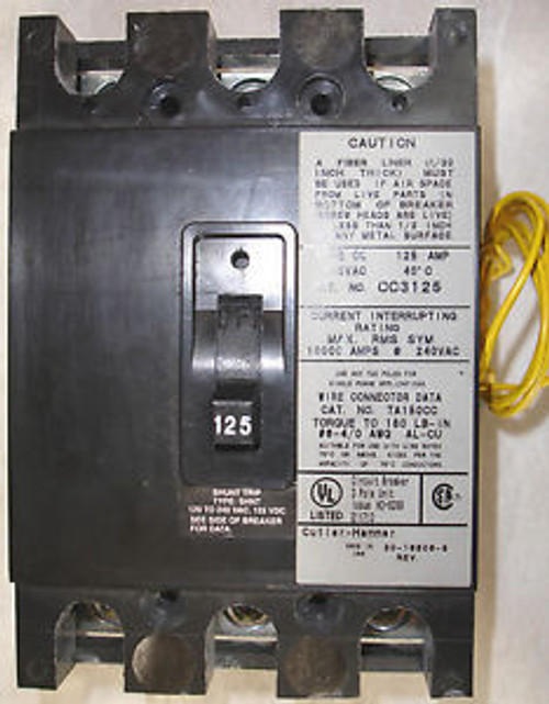 New Cutler Hammer CC3125SR01 shunt trip Ground Fault protection 125 amp 240 volt