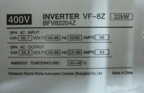 New Panasonic Inverter VF-8Z BFV82204Z 3phase 400V 22KW