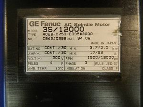 GE FANUC AC SPINDLE MOTOR NEW A06B-0753-B395#3000 W/3 M WARRANTY