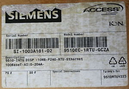 Siemens 9510EC-1RTU-GCZA 9510 Data Recorder 10MB P240 ETHERNET NEW
