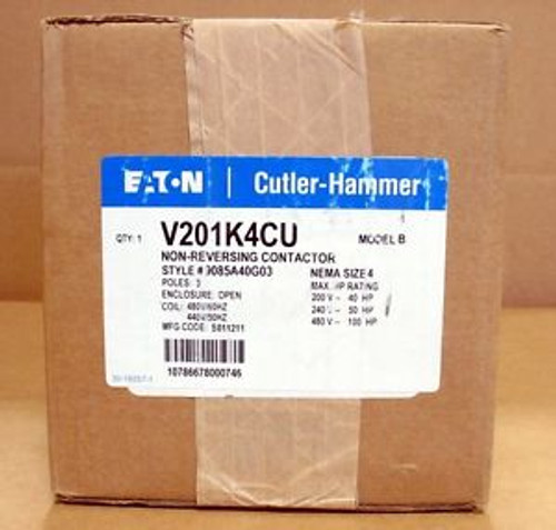 V201K4CU - NEW IN BOX - Eaton(Cutler Hammer), Size 4 Contactor