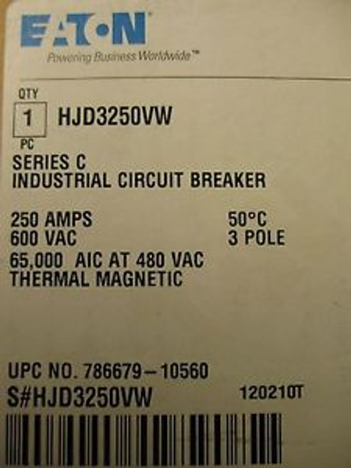 NEW EATON CUTLER-HAMMER HJD3250VW CIRCUIT BREAKER 250A