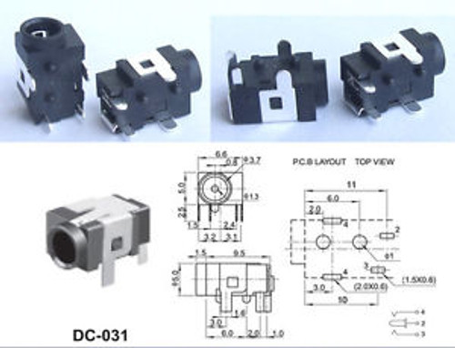 500PCS 3.5mm X 1.3MM DC socket jack DC-031 FOR Female SMD PCB Charger Power Plug