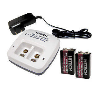 9v Smart Charger(2 Slots)+ 2 of Hitech Li600mAhRechargeableTech-Japan/USCEUL