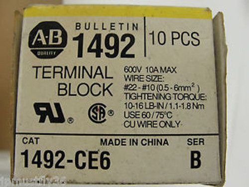 Allen Bradley Terminal Blocks, (BOX OF 10), 1492-CE6