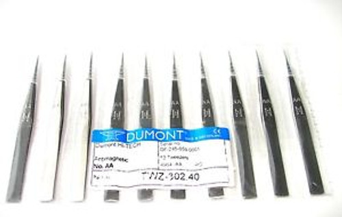 Original Dumont High Tech Tweezers Stainless Anti Magnetic No: AA Set of 10 pcs