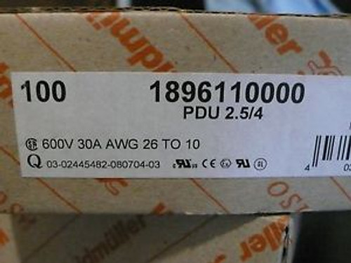 WEIDMULLER 1896110000 PDU 2.5/4  TERMINAL BLOCK (BOX OF 100)-NEW