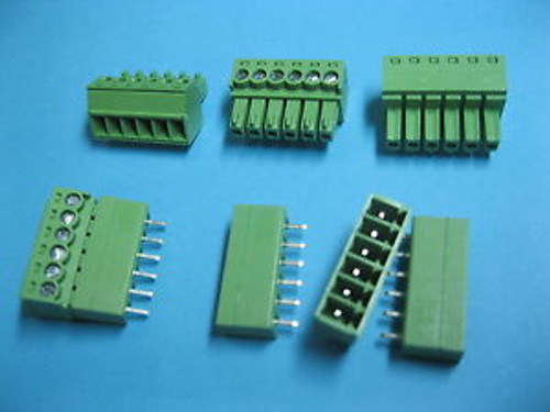 200 pcs Pitch 3.5mm 6way/pin Screw Terminal Block Connector Green Pluggable Type