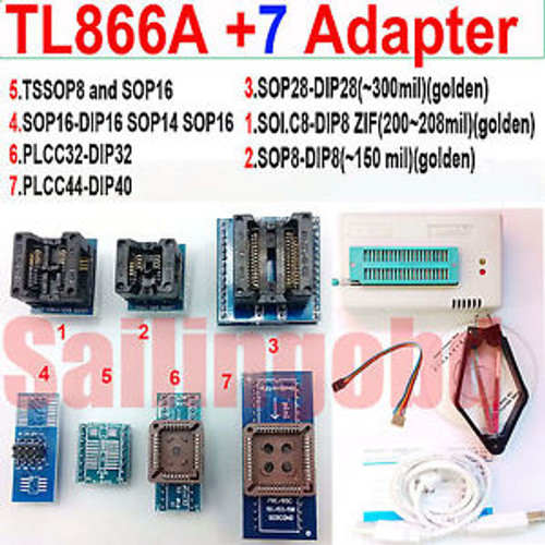 TL866A programmer 7adapter TL866 AVR Bios PLCC MCU Flash EPROM IC SPI Programmer