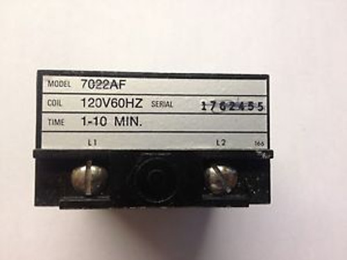Agastat Timing Relay Model 7022AF 120V 60 Hz 1-10 min Delay New Replacement Coil