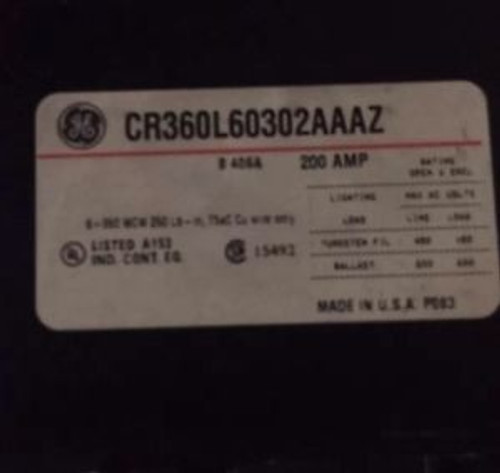 GE 200 AMP LIGHTING CONTACTOR (CR360L60302AAAZ)