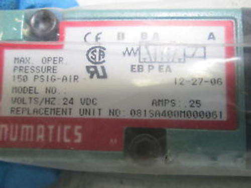 NUMATICS 081SA400M000061 SOLENOID VALVE W/O SPEED CONTROL NEW IN A BAG