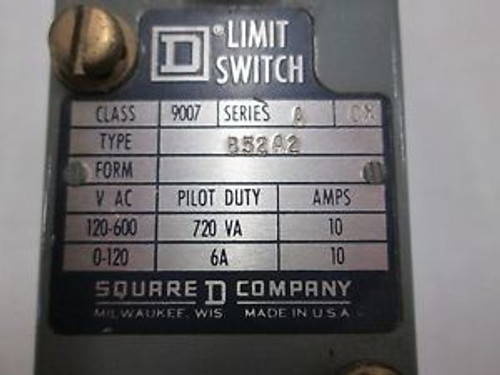 Square D 9007-B52A2 Limit Switch Ser.A 9007B52A2 NEW NO BOX
