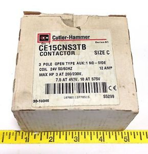 CUTLER HAMMER  SIZE C 24V COIL 3-POLE CONTACTOR CE15CNS3TB SER. B1 New 105093