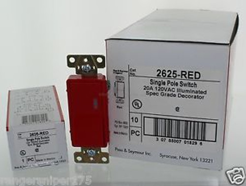 10 Pack Pass & Seymour 2625-Red Single Pole Switch Illuminated Spec Grade 20A