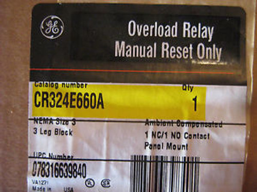 General Electric CR324E660A Size 3 Overload Relay 1 NC 1 NO GE CR324 300-Line