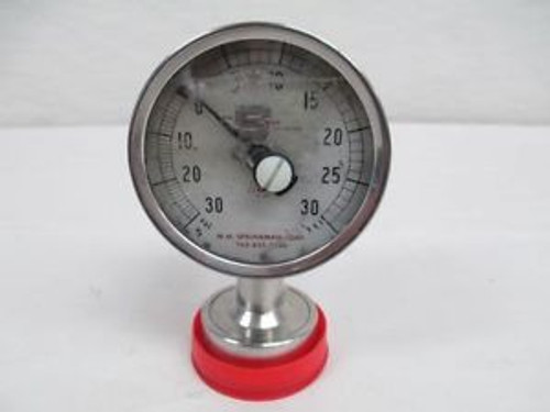 NEW SPRINKMAN GA3S-M-2U-GF-BT-SS STAINLESS PRESSURE GAUGE -30IN-HG 30PSI D215849