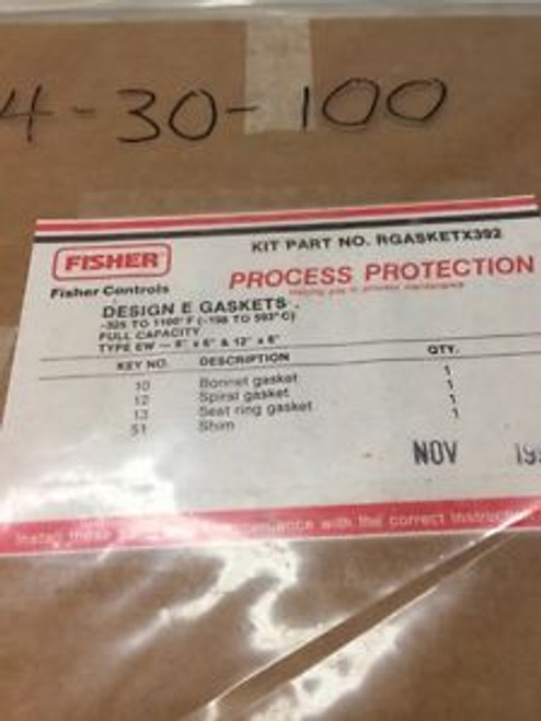 Fisher Valve Parts Kit # RGASKETX392 Design E Gaskets Fisher Valve Parts Kit # RGASKETX392 Design E Gaskets