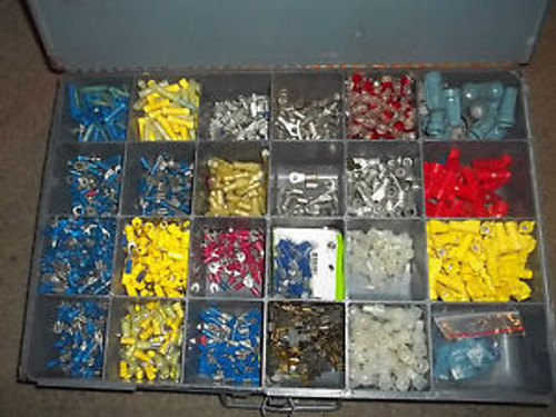 Sta-kons, wire nuts, compressor connectors, burndys, all in a metal drawer unit