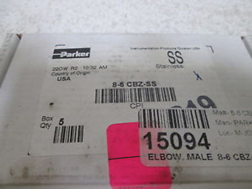 LOT OF 5 PARKER 8-6 CBZ-SS MALE ELBOW NEW IN A BOX