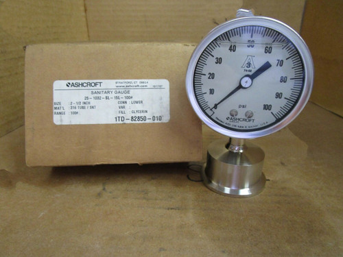 Ashcroft Stainless S/S Sanitary Gauge 25-1032-SL-15L-100# 2-1/2" Face 100 PSI