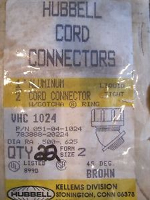 22 NEW HUBBELL VHC-1024 CORD CONNECTOR  VHC1024