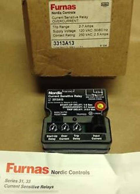 FURNAS/NORDIC 3313A13 CURRENT SENSITIVE RELAY NEW IN BOX TRIP RANGE 2-7 Amps