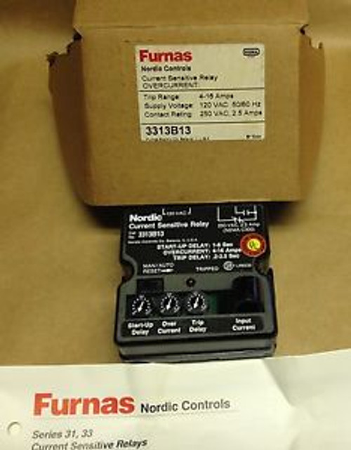FURNAS/NORDIC 3313B13 CURRENT SENSITIVE RELAY NEW IN BOX TRIP RANGE 4-16 Amps