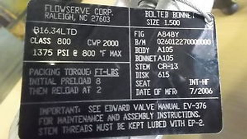 FLOWSERVE B16.34LTD Class 800 NEW NO BOX