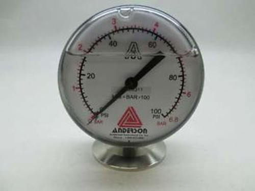 NEW ANDERSON EA07100051241 FACE 0-100PSI 3-1/2 IN PRESSURE GAUGE D381023