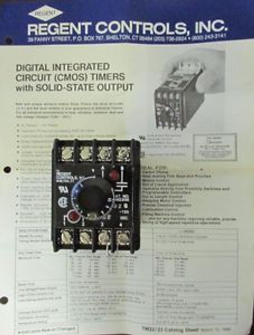 REGENT CONTROLS TM2200 D25 120 Solid State 120 V 2 Second Timing Relay