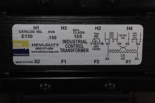 SOLA HEVI-DUTY E150 INDUSTRIAL CONTROL TRANSFORMER 0.150 KVA 1 PH 120V&lt&gt240/480V