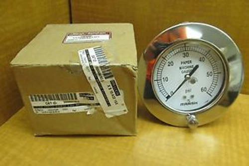 New Marsh Bellofram Paper Machine Gauge W6046  0 - 60 PSI  3.5 in.