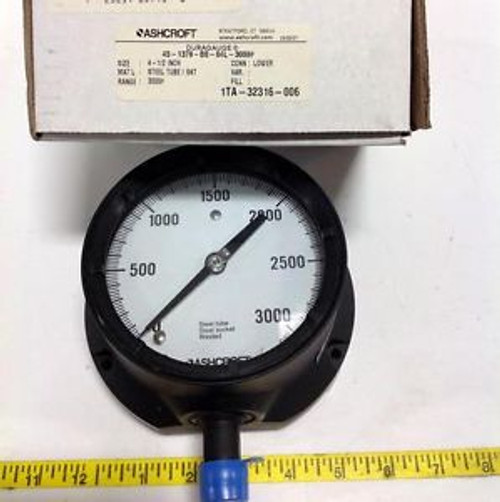 ASHCROFT DURAGAUGE 4-1/2 3000PSI GAUGE 45-1379-BS-04L-3000# New