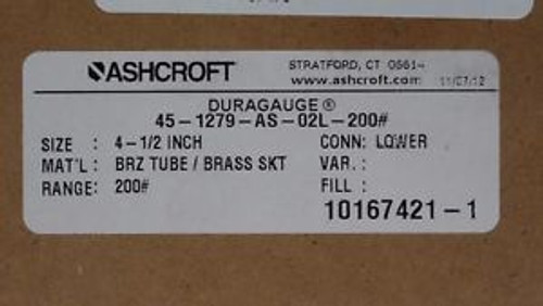 ASHCROFT DURAGAUGE 45-1279-AS-02L-200 Pressure Gauge 4.5 Range 0-200