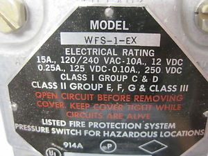 NEW POTTER ELECTRIC WFS-1-EX PRESSURE SWITCH WFS1EX