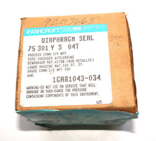 NEW ASHCROFT 75-301-Y-S-04T DIAPHRAGM SEAL 75301YS04T