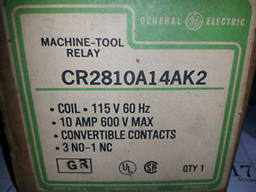 GE CR2810A14AK2 New 4-NO  10A 600V MACHINE TOOL RELAY CONVERTIBLE CONTACTS #B43