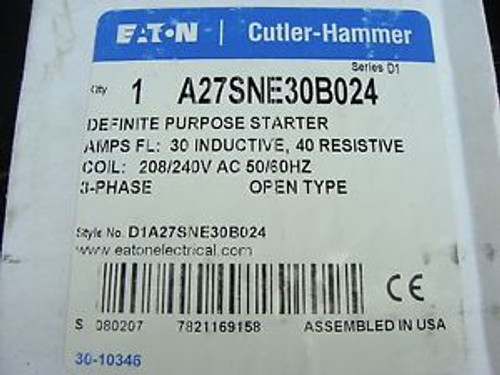 New Cutler Hammer  3 P 30 Amp Contactor & Over. Relay 208/240v Coil A27SNE30B024