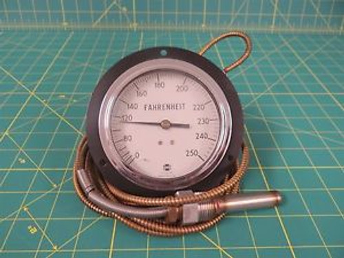 US Gauge Capillary Indicator Thermometer w/ 13-Ft Tube 0-250 Degrees F